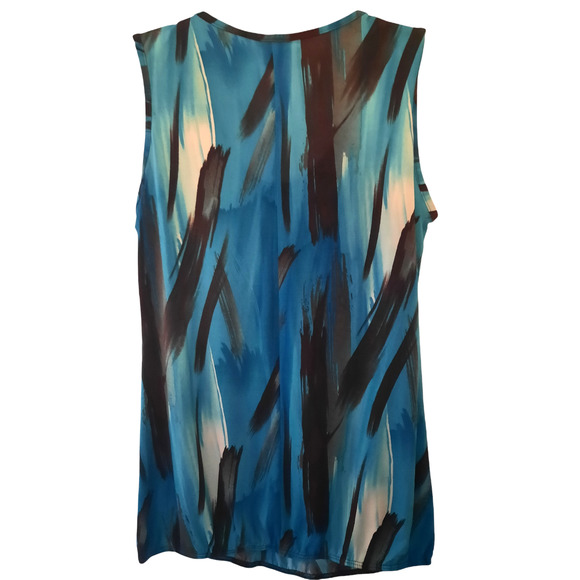 Agenda sleeveless blouson style painted stripes turquoise, brown, tan Large - Picture 2 of 5